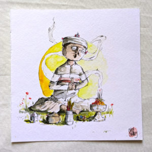 Aquarelle originale de voyage - Chilly Charly (14x14 cm)